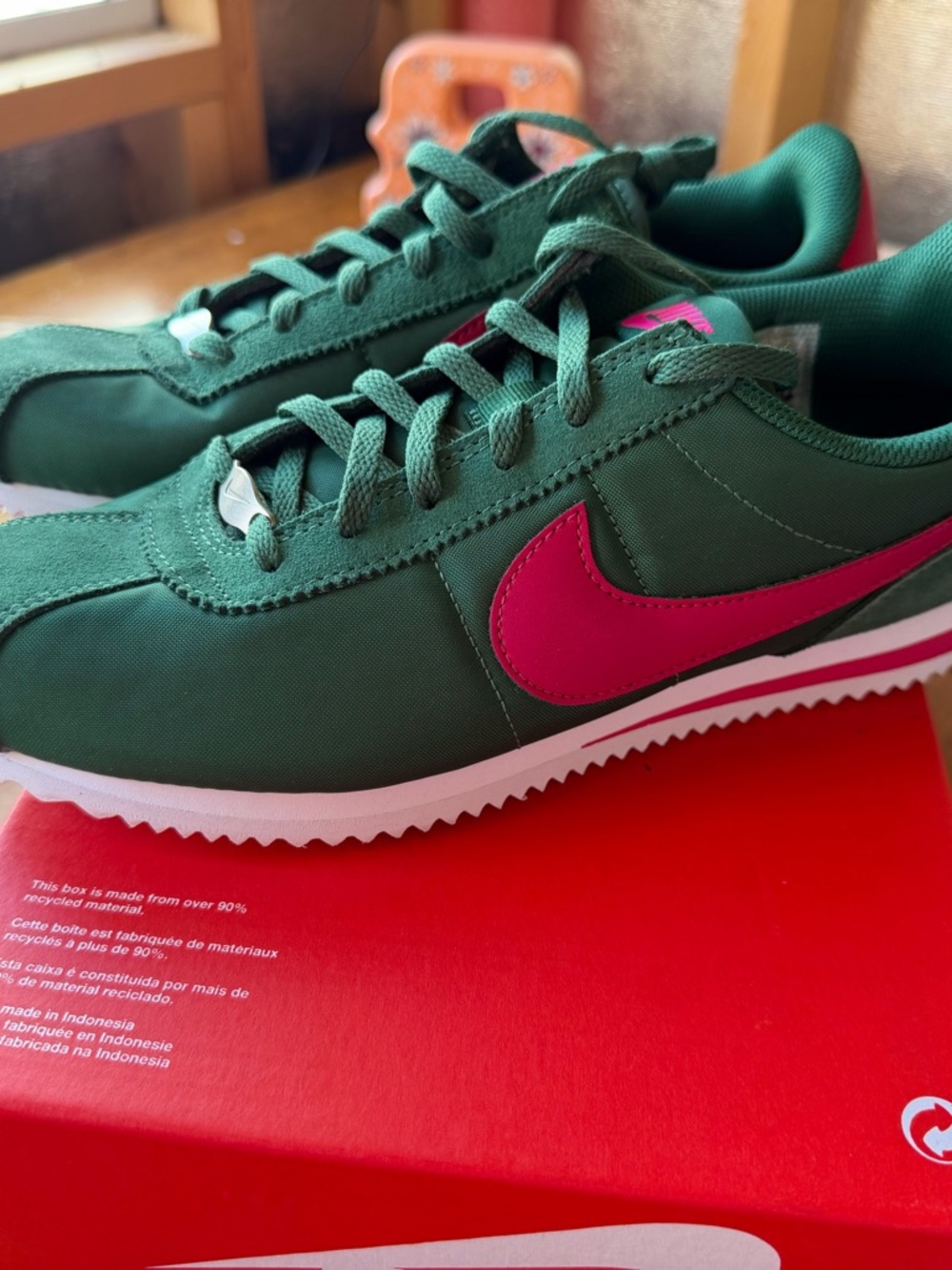 Nike Green Cortez with Pink Swoosh